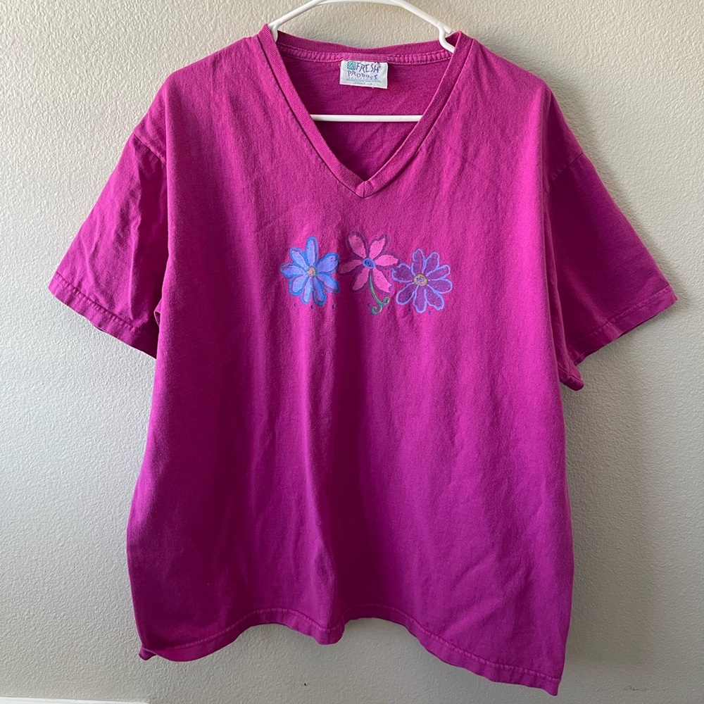 Vintage Painted Floral Print T Shirt